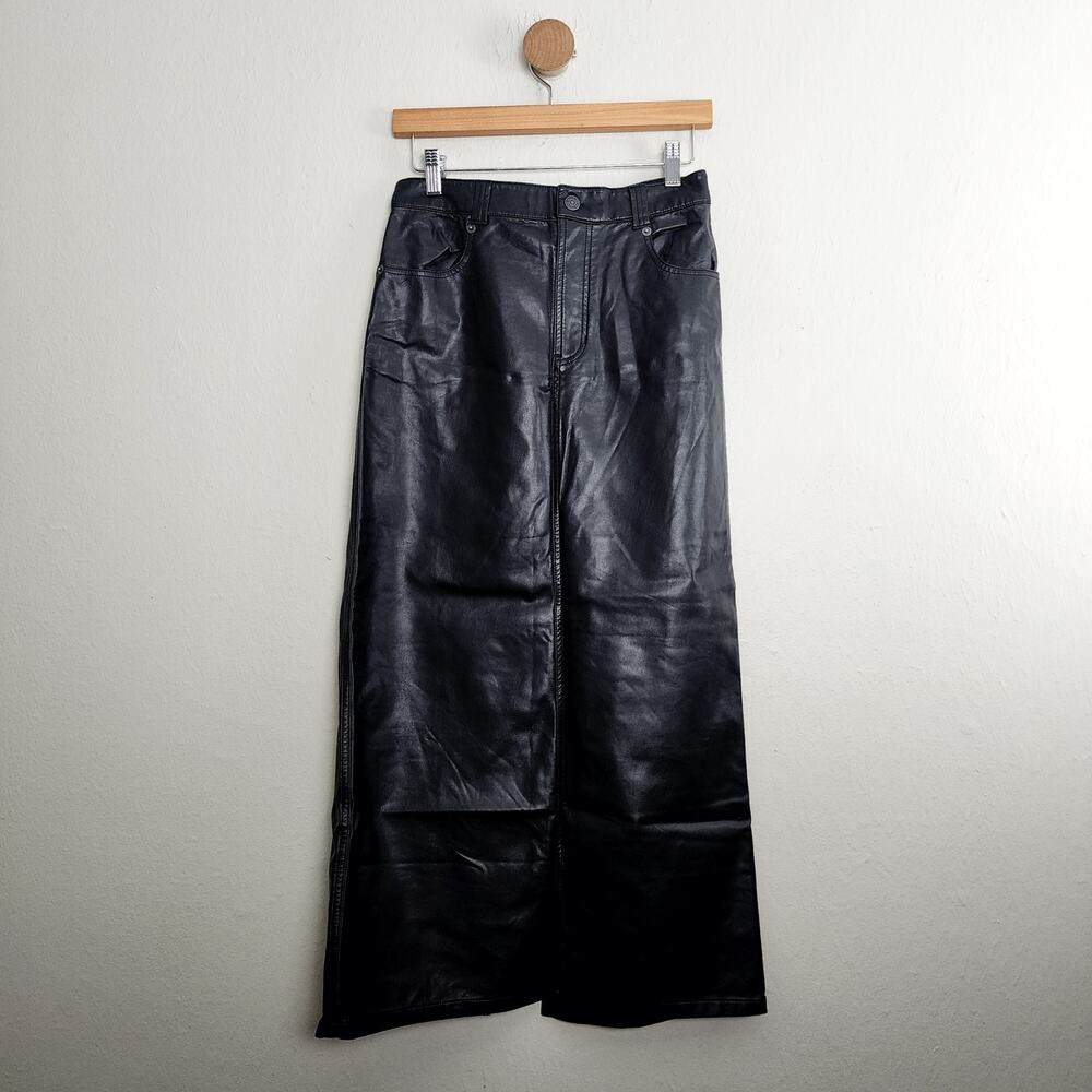 Free People City Slicker Faux Leather Maxi Skirt Black Vegan Moto Long 0 NWOT
